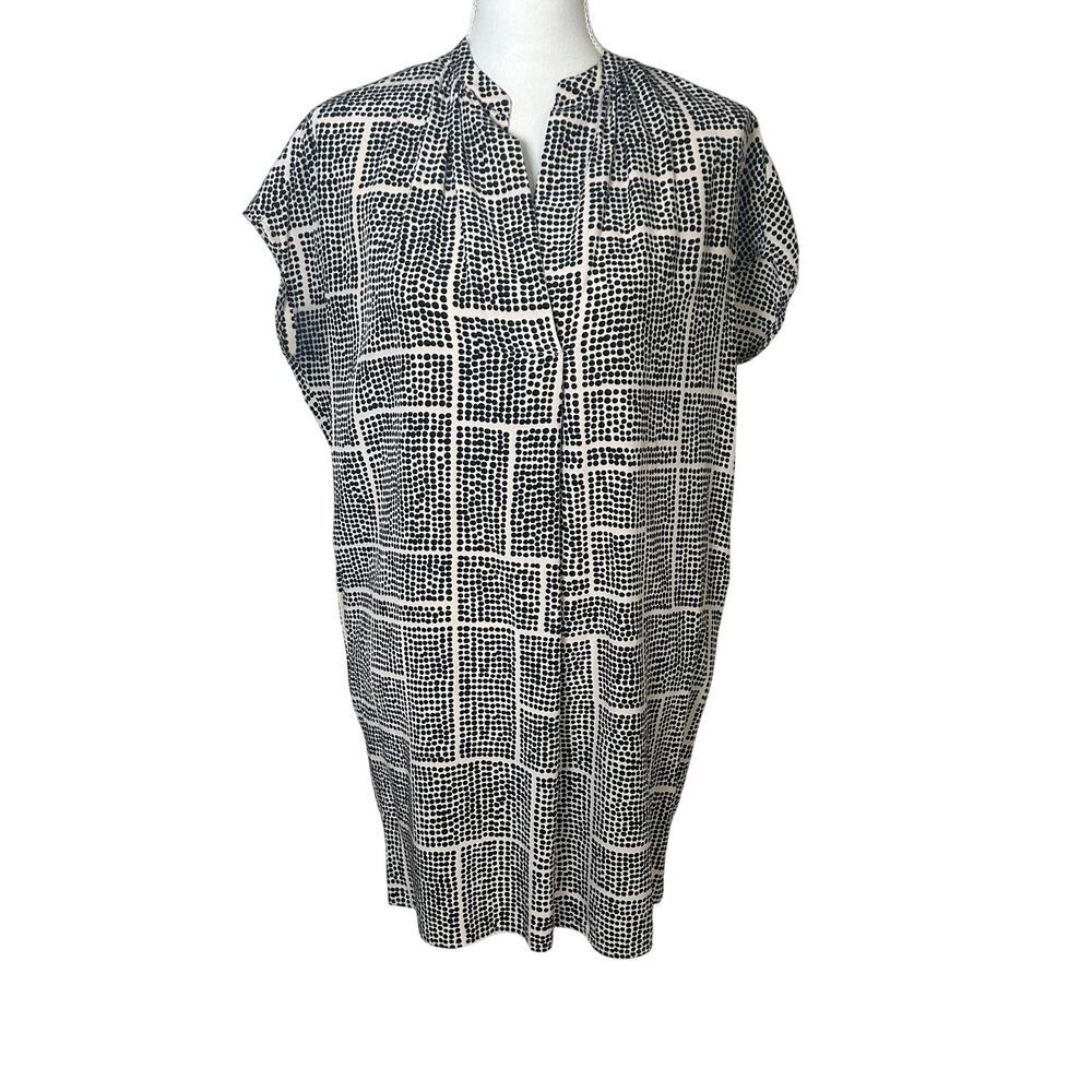 Vince women's silk cream and black dot mini shift dress pockets size XS
